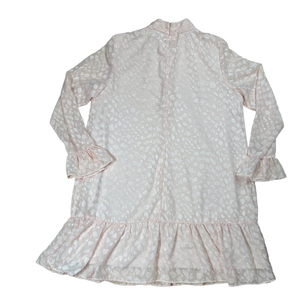 Calvin Klein Blush Pink Jacquard Mock Neck Ruffle Hem Dress L - Picture 5 of 9